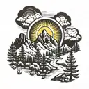 arizona white mountains, sun shining, pine trees tattoo design idea