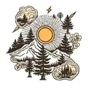 arizona white mountains, sun shining, pine trees tattoo design idea