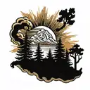 arizona white mountains, sun shining, pine trees tattoo design idea