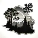 arizona white mountains, sun shining, pine trees tattoo design idea
