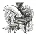 Beluga whale playing grand piano underwater tattoo design idea