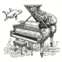 Beluga whale playing grand piano underwater tattoo design idea