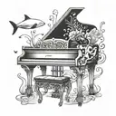 Beluga whale playing grand piano underwater tattoo design idea