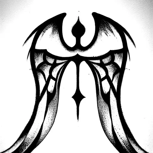 Small back tattoo (wider horizontal), Symmetry wings, very minimal, tribal, rebirth, strength, dragon, victory, pain tattoo design idea