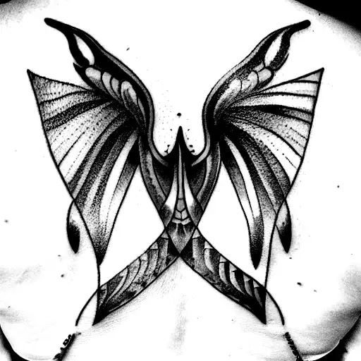 Small back tattoo, Symmetrical wings, very minimalistic, tribal, rebirth, strength, dragon, victory, pain and Ocean vibe tattoo design idea