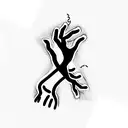 a tattoo design based on the creation of adam with the two hands but make the hand on the right hold a quill tattoo design idea