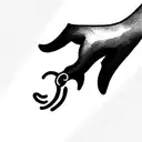 a tattoo design based on the creation of adam with the two hands but make the hand on the right hold a quill tattoo design idea