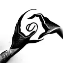 a tattoo design based on the creation of adam with the two hands but make the hand on the right hold a quill tattoo design idea