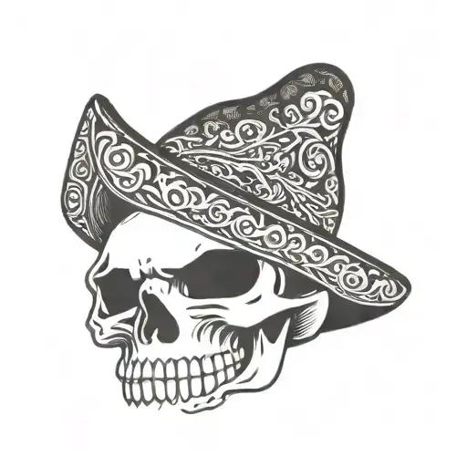 skull and rice hat tattoo design idea