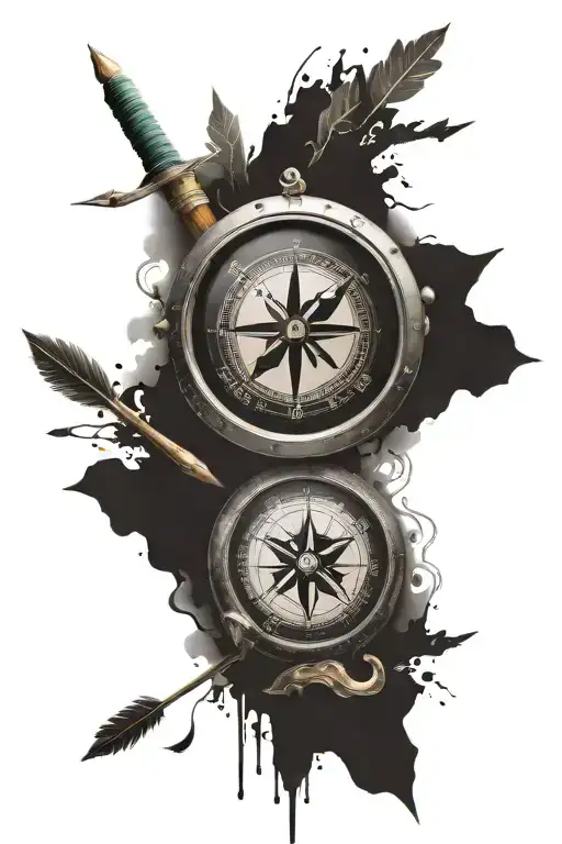Arrow and compass surrounded being thrown nd tattoo design idea