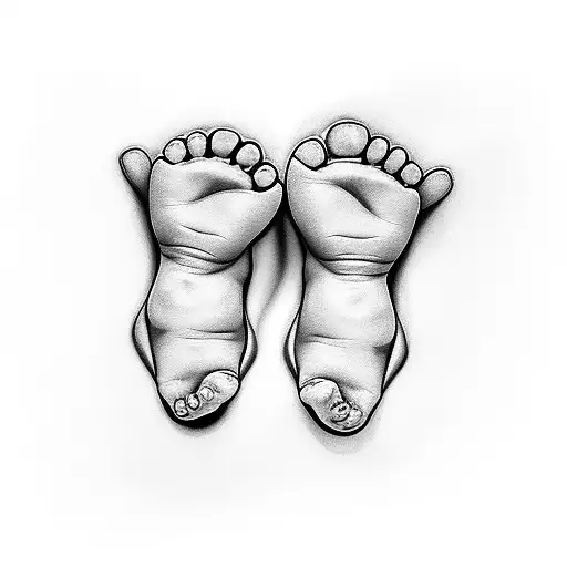 baby feet with the name Ember Maelynn tattoo design idea