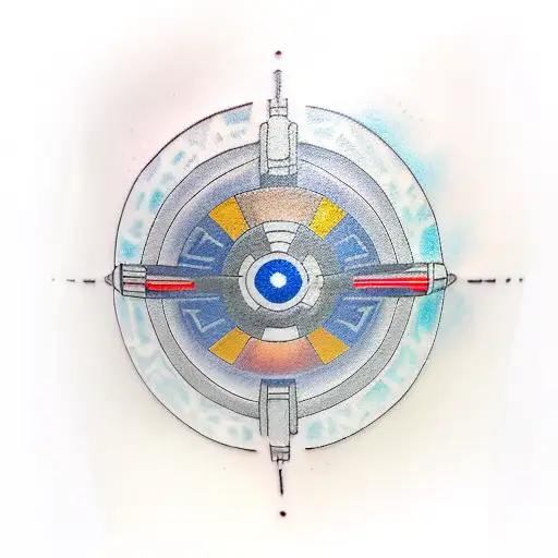 Star Wars Lightsaber with nerd icons inside of it, Stargate, Star Wars, Star Trek, Dr Who tattoo design idea