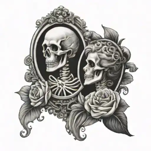 skeleton cameo frame tattoo design idea