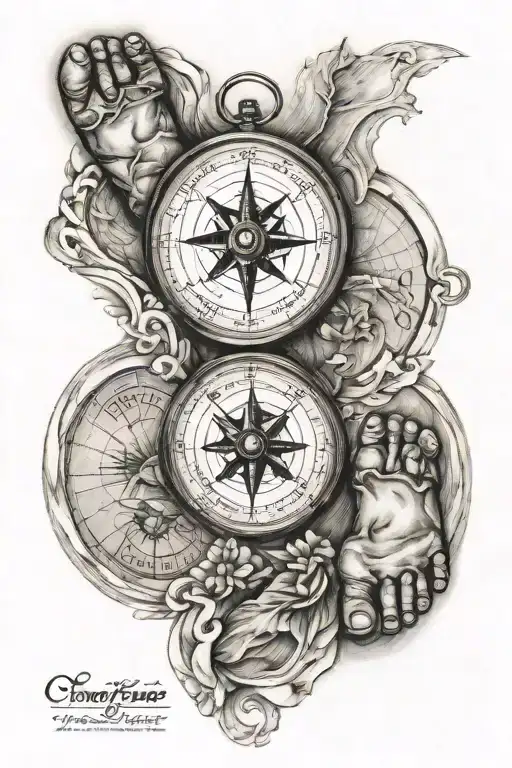 compass point north toward baby footprints  tattoo design idea
