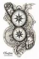compass point north toward baby footprints  tattoo design idea