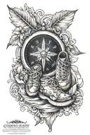 compass point north toward baby footprints  tattoo design idea
