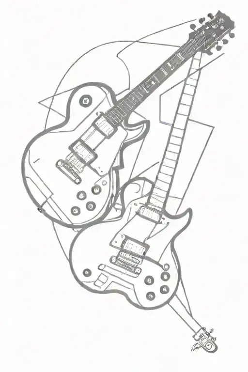 a Gibson Les Paul and a Gibson SG guitars, together making an X shape. Minimalistic design, just their shapes. tattoo design idea