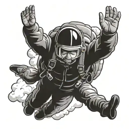 A skydiver freefalling through the clouds with a parachute, embodying the adrenaline rush of extreme sports tattoo design idea