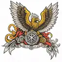 double headed eagle with wings spread wide holding a ak 47  tattoo design idea