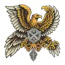 double headed eagle with wings spread wide holding a ak 47  tattoo design idea