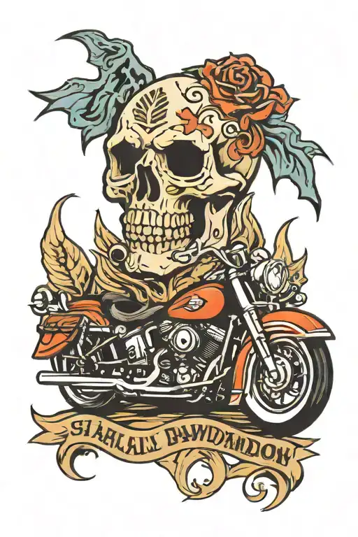 skull and Harley Davidson logo tattoo design idea
