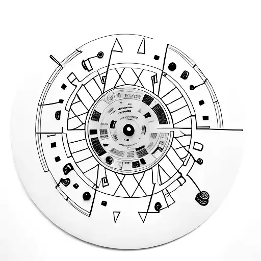 A DJ turntable made out of a cutting board, with vinyl records as the cooking ingredients on top tattoo design idea