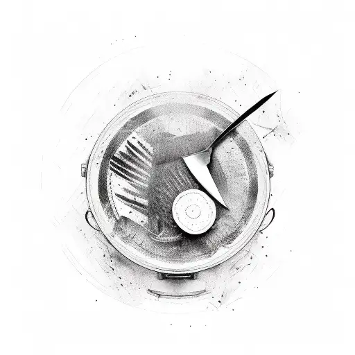 A chef's knife slicing through a vinyl record tattoo design idea