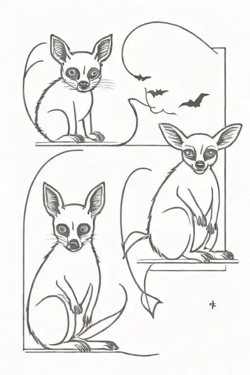 lemur, kangaroo and bat in style tattoo design idea