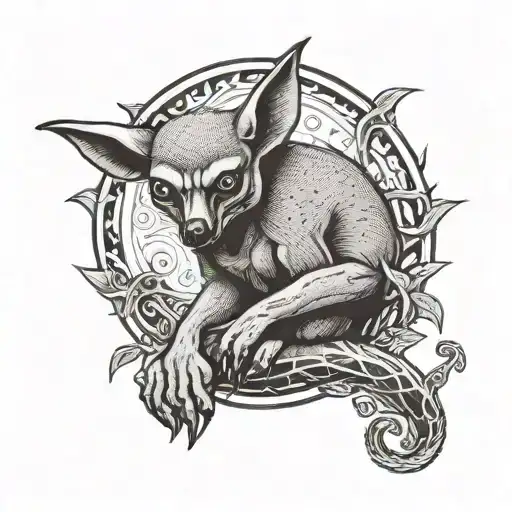 bat with lemur and angry kangaroo tattoo design idea