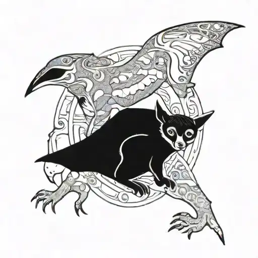 bat with lemur and angry kangaroo tattoo design idea