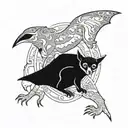 bat with lemur and angry kangaroo tattoo design idea