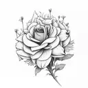 marigolds, Rose, daffodil, asters, daisies bouquet tattoo design idea