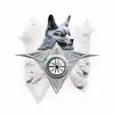 anubis, clock sand and compass tattoo design idea