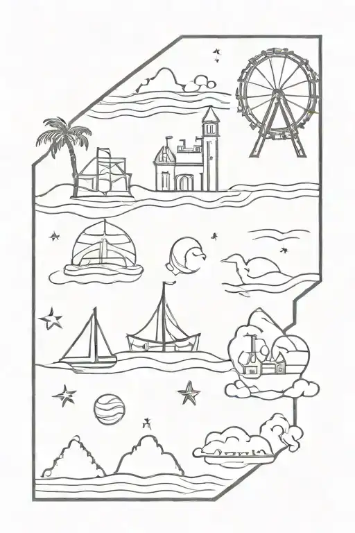 travel, theme parks, beach tattoo design idea