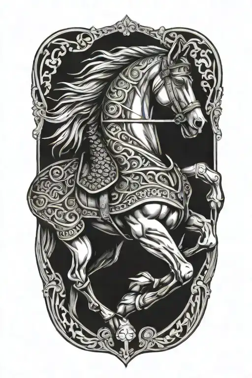 war horse with armor side view  tattoo design idea
