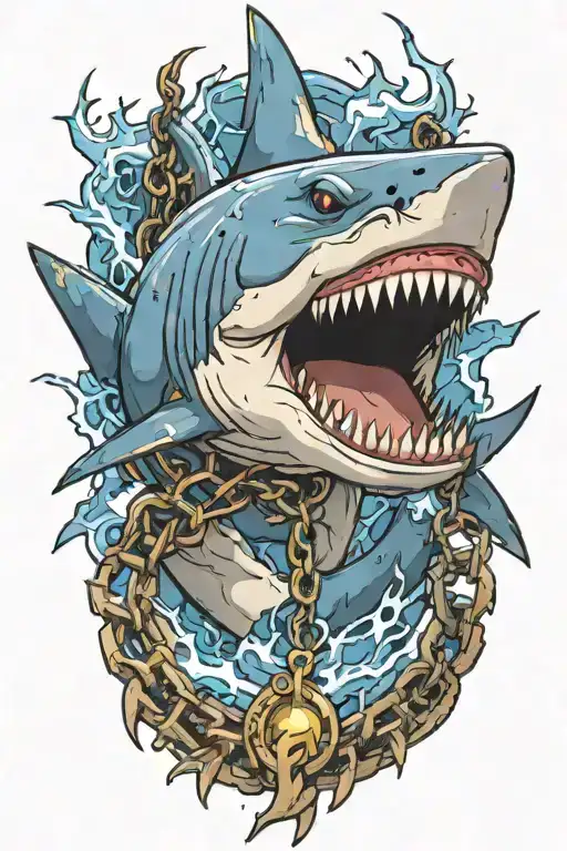 chained shark with lightning  tattoo design idea