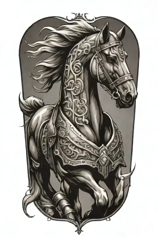 war horse with armor tattoo design idea