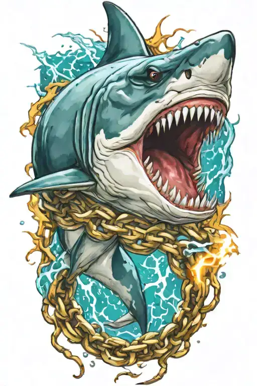 chained shark with lightning  tattoo design idea
