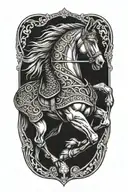 war horse with armor side view  tattoo design idea