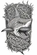 chained scared shark with lightning  tattoo design idea