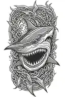 chained scared shark with lightning  tattoo design idea