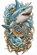 chained shark with lightning  tattoo design idea