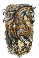 war horse with armor side view  tattoo design idea