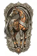 war horse with armor side view  tattoo design idea