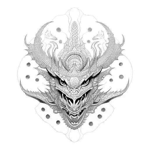Dotwork dragon with intricate geometric patterns tattoo design idea