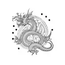 Dotwork dragon with intricate geometric patterns tattoo design idea