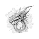 Dotwork dragon with intricate geometric patterns tattoo design idea