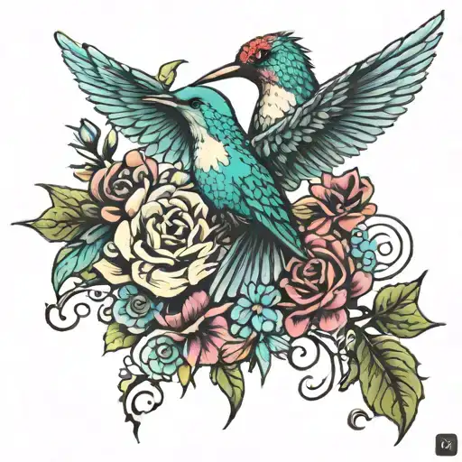 humming bird floral cross lion  tattoo design idea