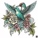 humming bird floral cross lion  tattoo design idea