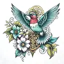 humming bird floral cross lion  tattoo design idea